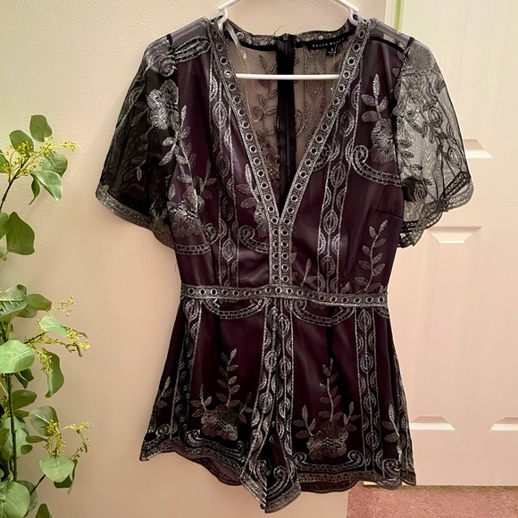 Black & Silver Embroidered Mesh Romper - Picture 1 of 6